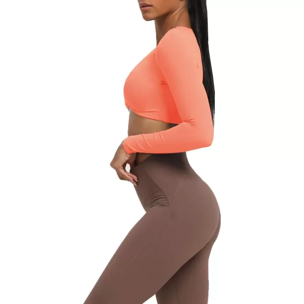 Aoxjox Long Sleeve Crop Tops for Women Sienna Twist Deep V Workout Crop T Shirt TopPapaya
