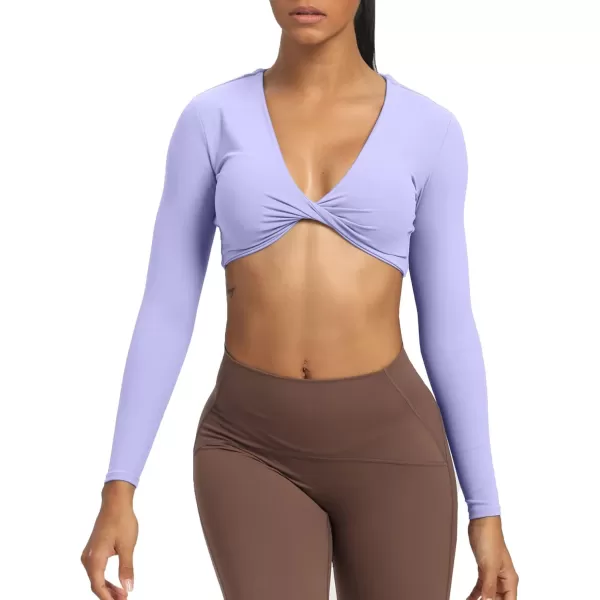 Aoxjox Long Sleeve Crop Tops for Women Sienna Twist Deep V Workout Crop T Shirt TopPurple Heather