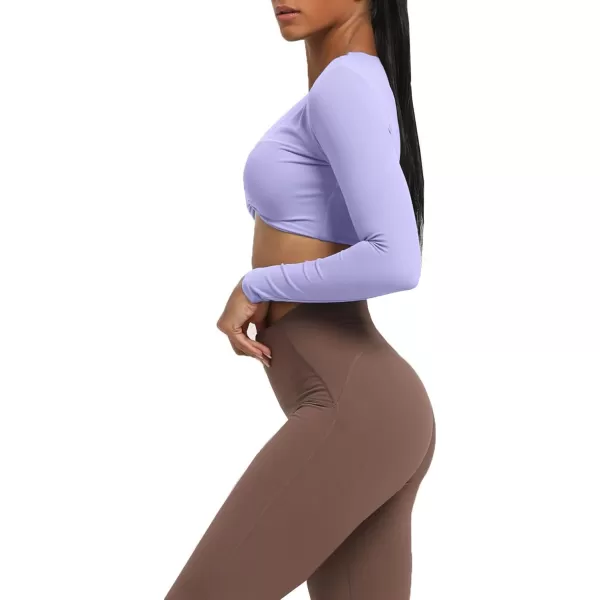 Aoxjox Long Sleeve Crop Tops for Women Sienna Twist Deep V Workout Crop T Shirt TopPurple Heather