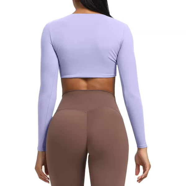 Aoxjox Long Sleeve Crop Tops for Women Sienna Twist Deep V Workout Crop T Shirt TopPurple Heather