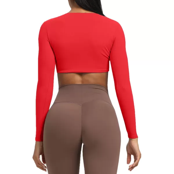 Aoxjox Long Sleeve Crop Tops for Women Sienna Twist Deep V Workout Crop T Shirt TopRacing Red
