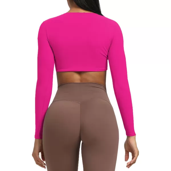 Aoxjox Long Sleeve Crop Tops for Women Sienna Twist Deep V Workout Crop T Shirt TopRose Red