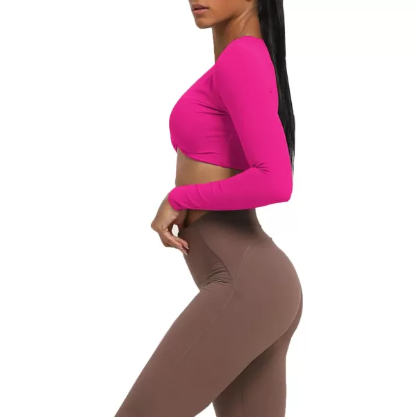 Aoxjox Long Sleeve Crop Tops for Women Sienna Twist Deep V Workout Crop T Shirt TopRose Red