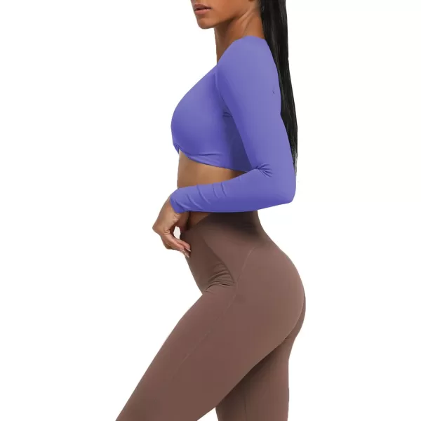 Aoxjox Long Sleeve Crop Tops for Women Sienna Twist Deep V Workout Crop T Shirt TopViolet