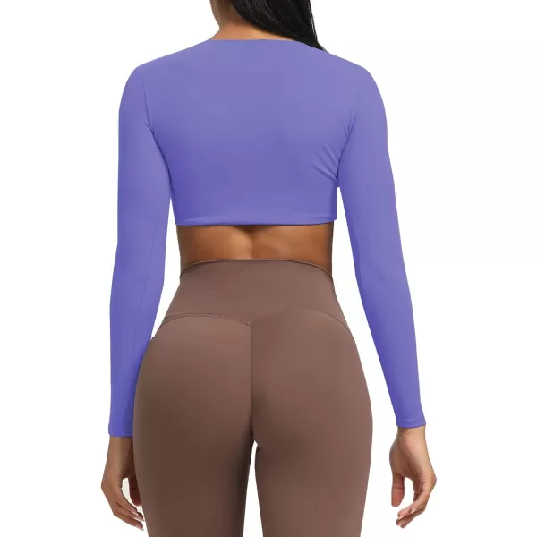 Aoxjox Long Sleeve Crop Tops for Women Sienna Twist Deep V Workout Crop T Shirt TopViolet