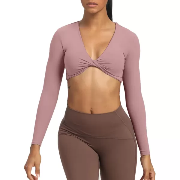 Aoxjox Long Sleeve Crop Tops for Women Sienna Twist Deep V Workout Crop T Shirt TopWoodrose