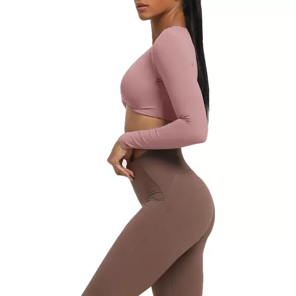 Aoxjox Long Sleeve Crop Tops for Women Sienna Twist Deep V Workout Crop T Shirt TopWoodrose