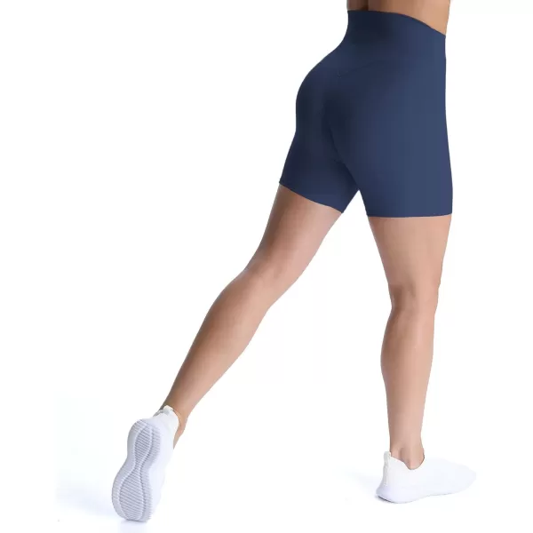Aoxjox Metamorph Workout Biker Shorts for Women Tummy Control High Waisted Athletic Gym Running Deep V Yoga Shorts 6quotA Navy