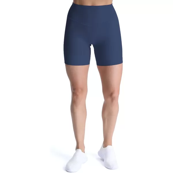 Aoxjox Metamorph Workout Biker Shorts for Women Tummy Control High Waisted Athletic Gym Running Deep V Yoga Shorts 6quotA Navy
