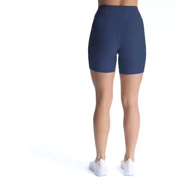 Aoxjox Metamorph Workout Biker Shorts for Women Tummy Control High Waisted Athletic Gym Running Deep V Yoga Shorts 6quotA Navy