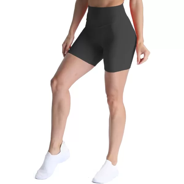 Aoxjox Metamorph Workout Biker Shorts for Women Tummy Control High Waisted Athletic Gym Running Deep V Yoga Shorts 6quotBlack