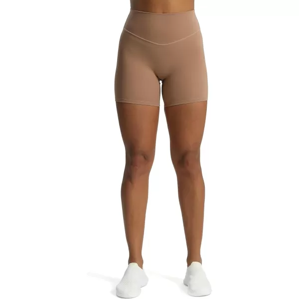 Aoxjox Metamorph Workout Biker Shorts for Women Tummy Control High Waisted Athletic Gym Running Deep V Yoga Shorts 6quotBrownie