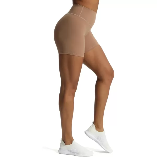 Aoxjox Metamorph Workout Biker Shorts for Women Tummy Control High Waisted Athletic Gym Running Deep V Yoga Shorts 6quotBrownie