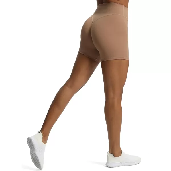 Aoxjox Metamorph Workout Biker Shorts for Women Tummy Control High Waisted Athletic Gym Running Deep V Yoga Shorts 6quotBrownie