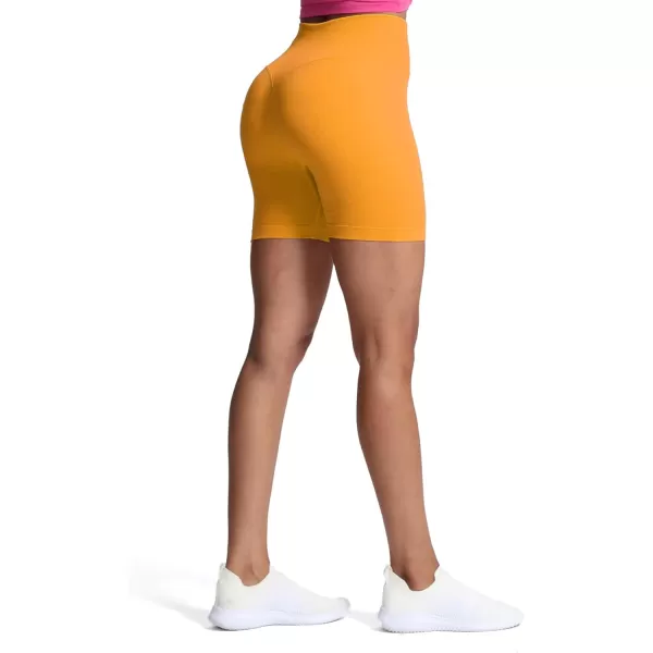 Aoxjox Metamorph Workout Biker Shorts for Women Tummy Control High Waisted Athletic Gym Running Deep V Yoga Shorts 6quotCadmium Yellow Marl