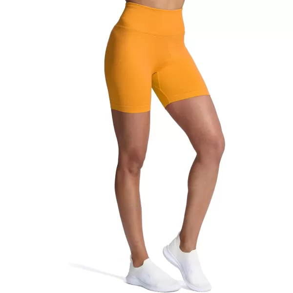 Aoxjox Metamorph Workout Biker Shorts for Women Tummy Control High Waisted Athletic Gym Running Deep V Yoga Shorts 6quotCadmium Yellow Marl