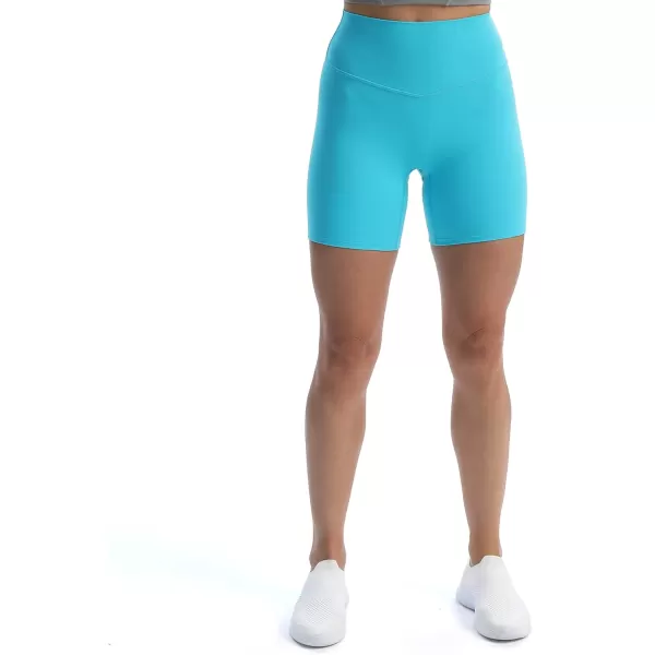 Aoxjox Metamorph Workout Biker Shorts for Women Tummy Control High Waisted Athletic Gym Running Deep V Yoga Shorts 6quotCascade Blue