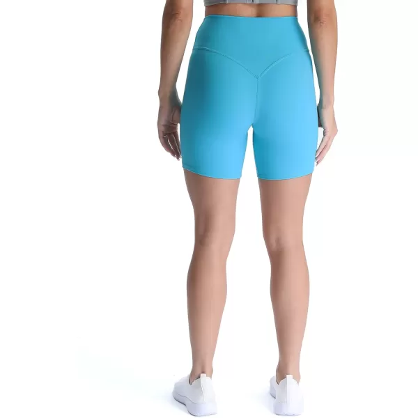 Aoxjox Metamorph Workout Biker Shorts for Women Tummy Control High Waisted Athletic Gym Running Deep V Yoga Shorts 6quotCascade Blue