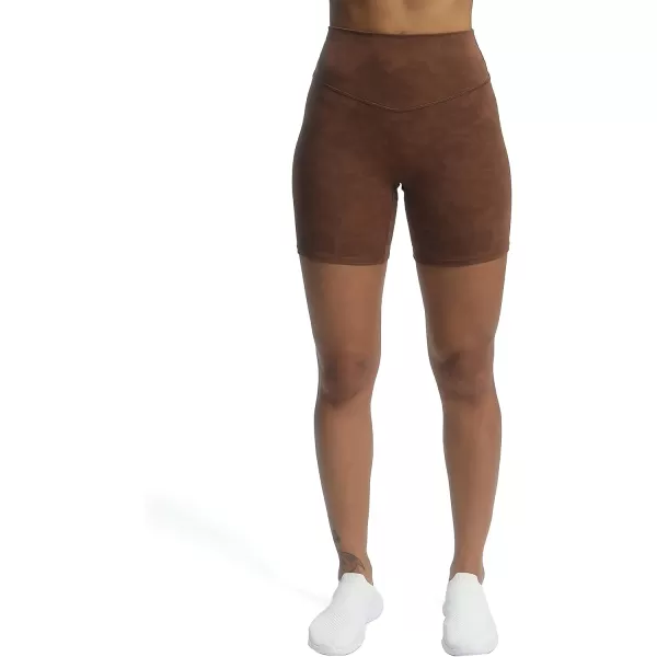 Aoxjox Metamorph Workout Biker Shorts for Women Tummy Control High Waisted Athletic Gym Running Deep V Yoga Shorts 6quotCloud Brown
