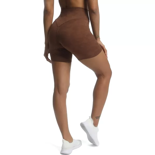 Aoxjox Metamorph Workout Biker Shorts for Women Tummy Control High Waisted Athletic Gym Running Deep V Yoga Shorts 6quotCloud Brown