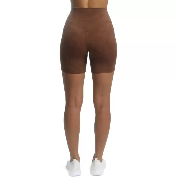 Aoxjox Metamorph Workout Biker Shorts for Women Tummy Control High Waisted Athletic Gym Running Deep V Yoga Shorts 6quotCloud Brown