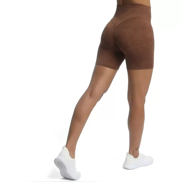 Aoxjox Metamorph Workout Biker Shorts for Women Tummy Control High Waisted Athletic Gym Running Deep V Yoga Shorts 6quotCloud Brown