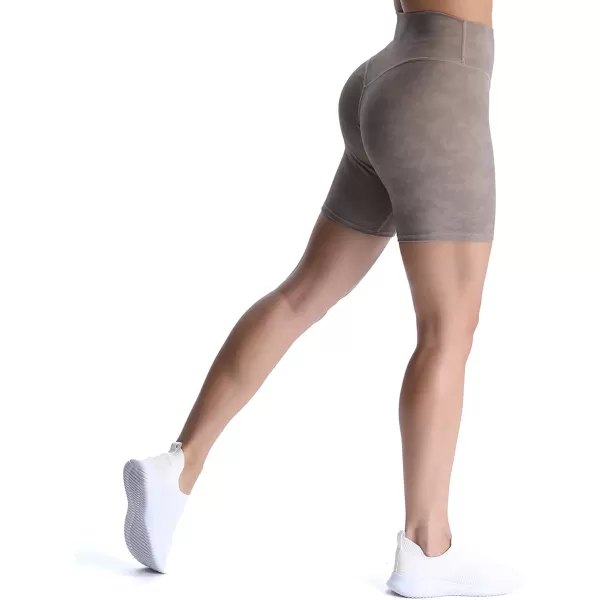 Aoxjox Metamorph Workout Biker Shorts for Women Tummy Control High Waisted Athletic Gym Running Deep V Yoga Shorts 6quotCloud Fade Mocha