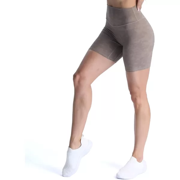 Aoxjox Metamorph Workout Biker Shorts for Women Tummy Control High Waisted Athletic Gym Running Deep V Yoga Shorts 6quotCloud Fade Mocha