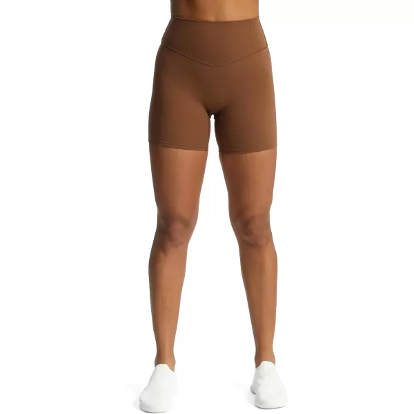 Aoxjox Metamorph Workout Biker Shorts for Women Tummy Control High Waisted Athletic Gym Running Deep V Yoga Shorts 6quotDandelion Brown