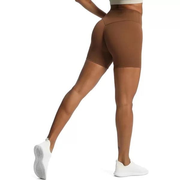 Aoxjox Metamorph Workout Biker Shorts for Women Tummy Control High Waisted Athletic Gym Running Deep V Yoga Shorts 6quotDandelion Brown