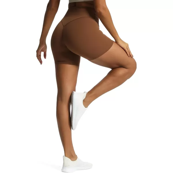 Aoxjox Metamorph Workout Biker Shorts for Women Tummy Control High Waisted Athletic Gym Running Deep V Yoga Shorts 6quotDandelion Brown