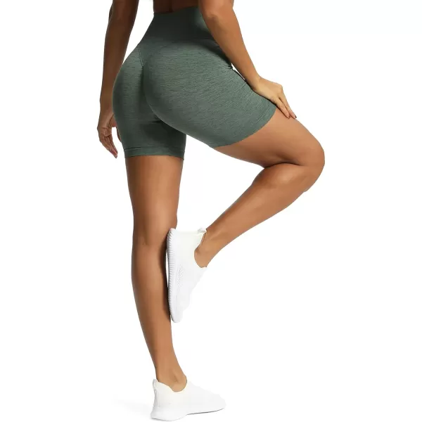 Aoxjox Metamorph Workout Biker Shorts for Women Tummy Control High Waisted Athletic Gym Running Deep V Yoga Shorts 6quotDark Forest Marl
