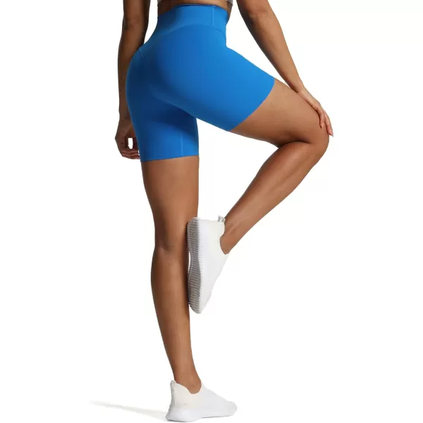Aoxjox Metamorph Workout Biker Shorts for Women Tummy Control High Waisted Athletic Gym Running Deep V Yoga Shorts 6quotDirectoire Blue