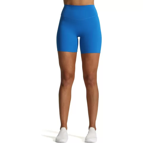 Aoxjox Metamorph Workout Biker Shorts for Women Tummy Control High Waisted Athletic Gym Running Deep V Yoga Shorts 6quotDirectoire Blue