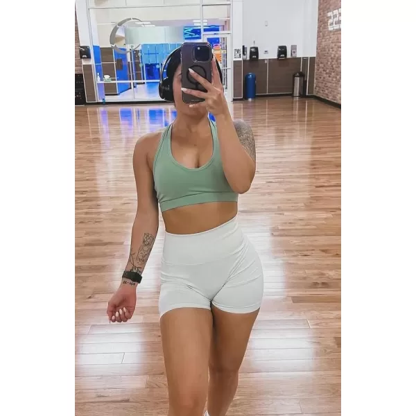 Aoxjox Metamorph Workout Biker Shorts for Women Tummy Control High Waisted Athletic Gym Running Deep V Yoga Shorts 6quotGreen Tint Marl