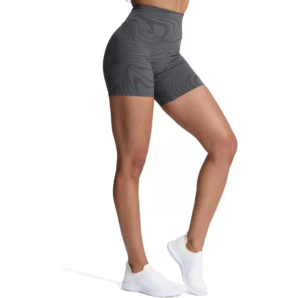 Aoxjox Metamorph Workout Biker Shorts for Women Tummy Control High Waisted Athletic Gym Running Deep V Yoga Shorts 6quotGrey Swirl