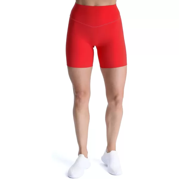 Aoxjox Metamorph Workout Biker Shorts for Women Tummy Control High Waisted Athletic Gym Running Deep V Yoga Shorts 6quotRacing Red