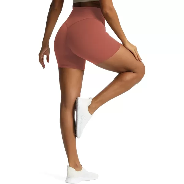 Aoxjox Metamorph Workout Biker Shorts for Women Tummy Control High Waisted Athletic Gym Running Deep V Yoga Shorts 6quotRust Red