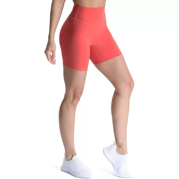 Aoxjox Metamorph Workout Biker Shorts for Women Tummy Control High Waisted Athletic Gym Running Deep V Yoga Shorts 6quotSpiced Coral