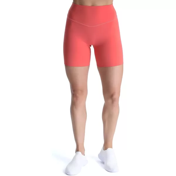 Aoxjox Metamorph Workout Biker Shorts for Women Tummy Control High Waisted Athletic Gym Running Deep V Yoga Shorts 6quotSpiced Coral