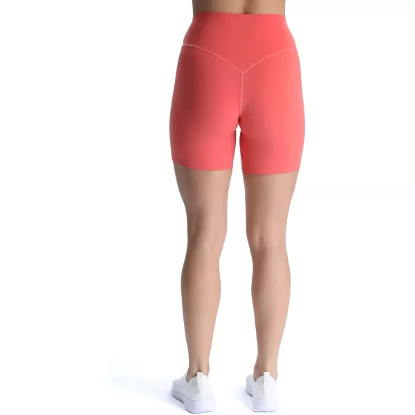 Aoxjox Metamorph Workout Biker Shorts for Women Tummy Control High Waisted Athletic Gym Running Deep V Yoga Shorts 6quotSpiced Coral