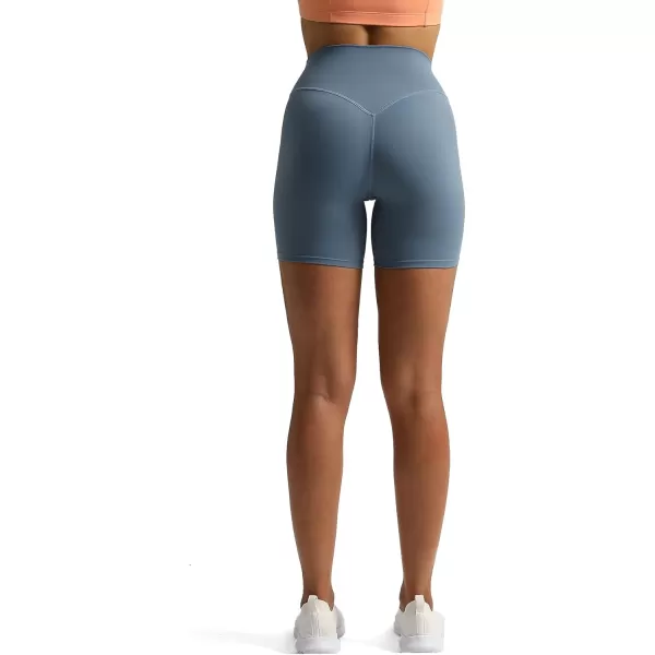 Aoxjox Metamorph Workout Biker Shorts for Women Tummy Control High Waisted Athletic Gym Running Deep V Yoga Shorts 6quotSteel Blue