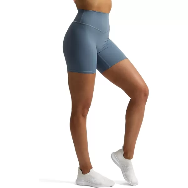 Aoxjox Metamorph Workout Biker Shorts for Women Tummy Control High Waisted Athletic Gym Running Deep V Yoga Shorts 6quotSteel Blue