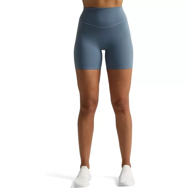 Aoxjox Metamorph Workout Biker Shorts for Women Tummy Control High Waisted Athletic Gym Running Deep V Yoga Shorts 6quotSteel Blue
