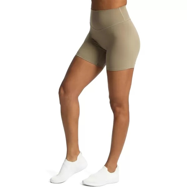 Aoxjox Metamorph Workout Biker Shorts for Women Tummy Control High Waisted Athletic Gym Running Deep V Yoga Shorts 6quotTaupe