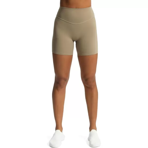 Aoxjox Metamorph Workout Biker Shorts for Women Tummy Control High Waisted Athletic Gym Running Deep V Yoga Shorts 6quotTaupe