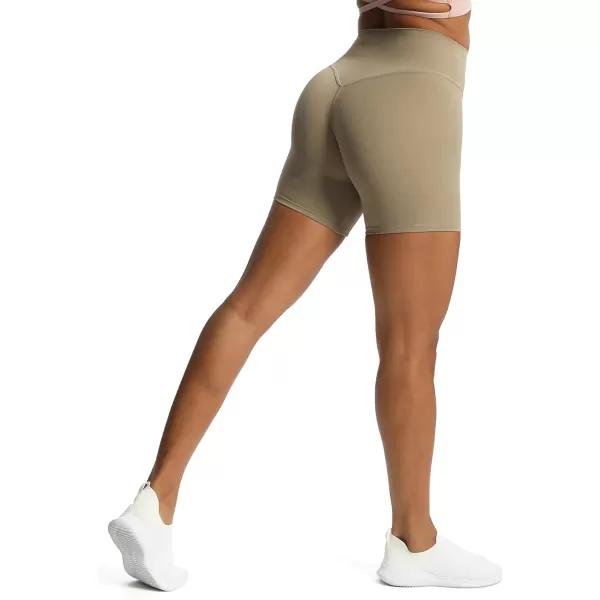 Aoxjox Metamorph Workout Biker Shorts for Women Tummy Control High Waisted Athletic Gym Running Deep V Yoga Shorts 6quotTaupe