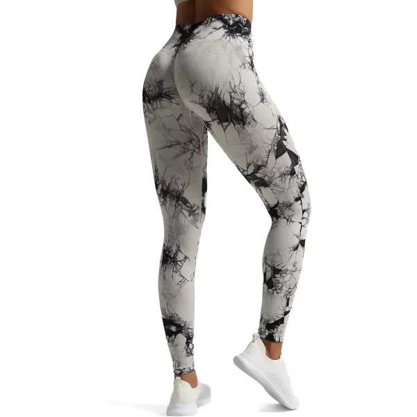 Aoxjox Seamless Scrunch Legging for Women Asset Tummy Control Workout Gym Fitness Sport Active Yoga Pants 22A Tiedye Black