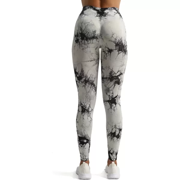 Aoxjox Seamless Scrunch Legging for Women Asset Tummy Control Workout Gym Fitness Sport Active Yoga Pants 22A Tiedye Black