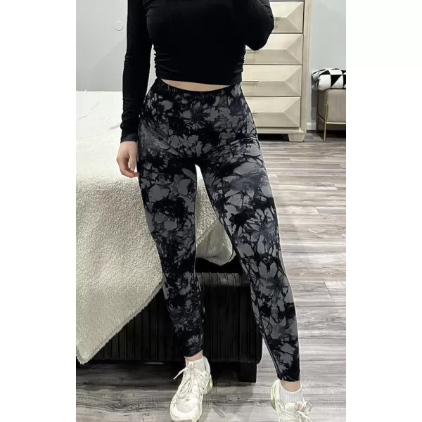 Aoxjox Seamless Scrunch Legging for Women Asset Tummy Control Workout Gym Fitness Sport Active Yoga Pants 22A Tiedye Black Grey